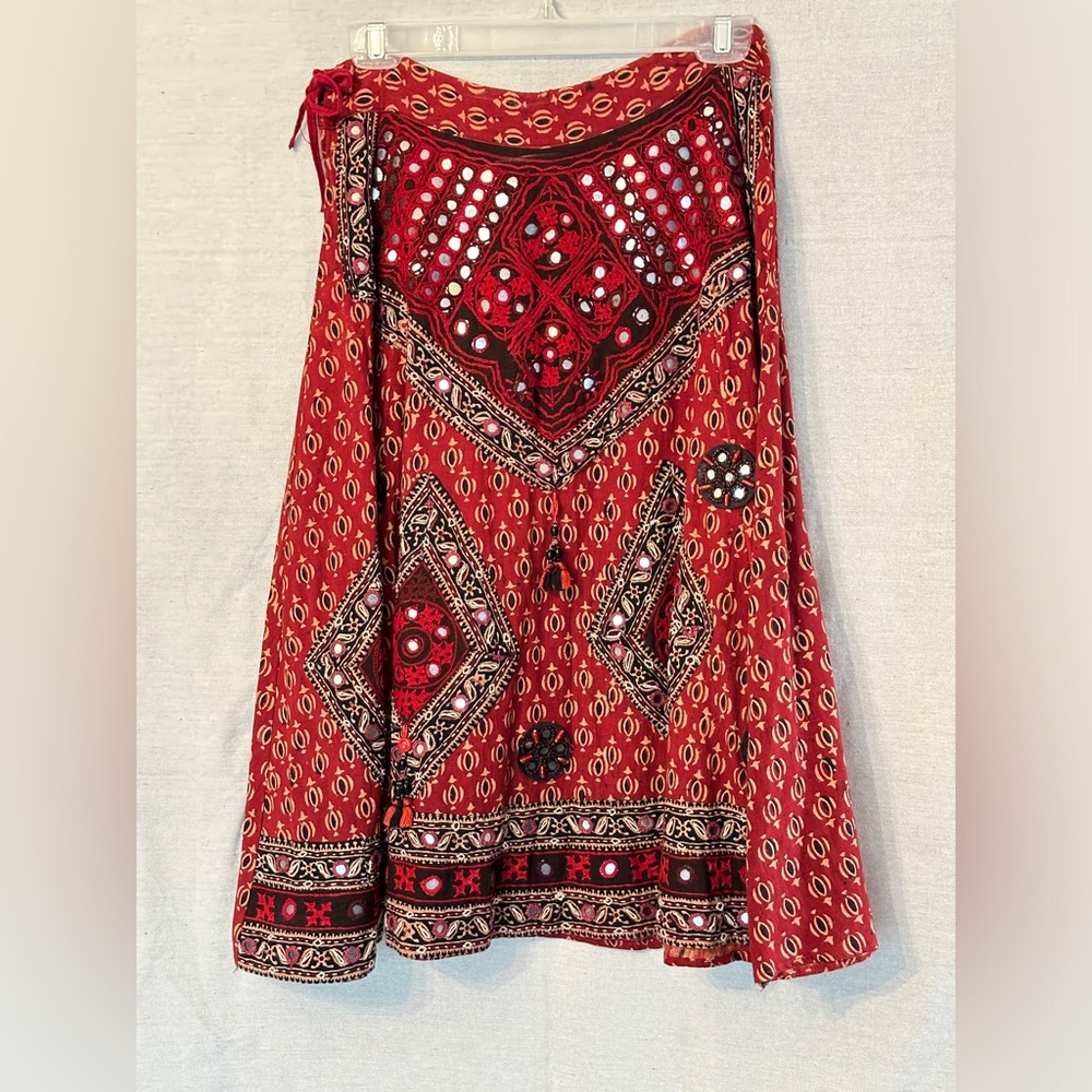 Red & Black Ethnic Peasant Tribal Fusion Skirt